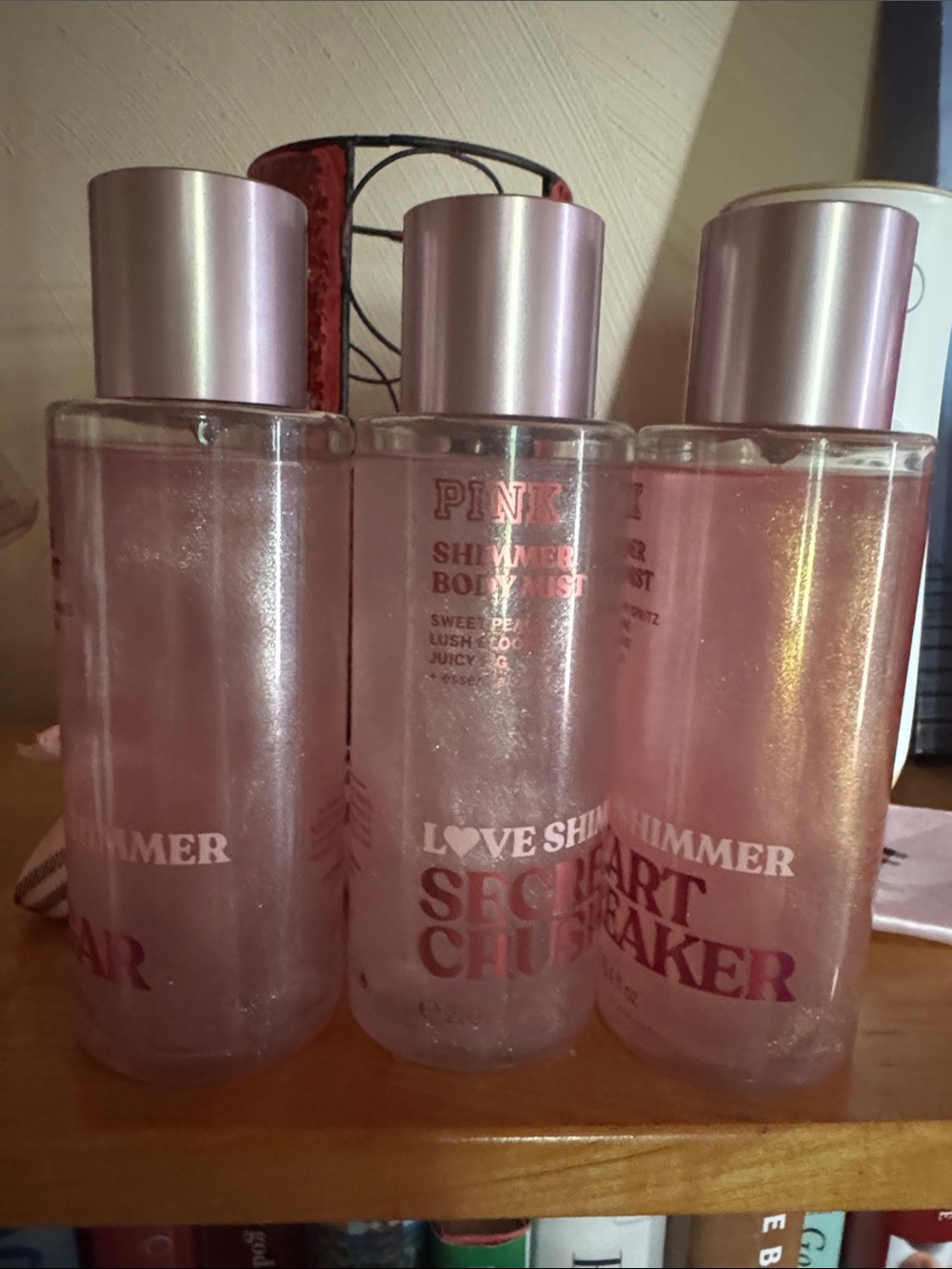 Victoria's Secret Pink Shimmer Body Mist Trio - Rose Pink Bottles